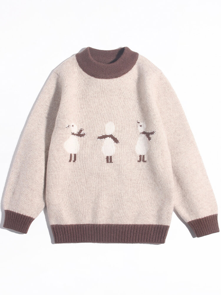Kids Beige Brown Animal Pattern Cashmere Sweater